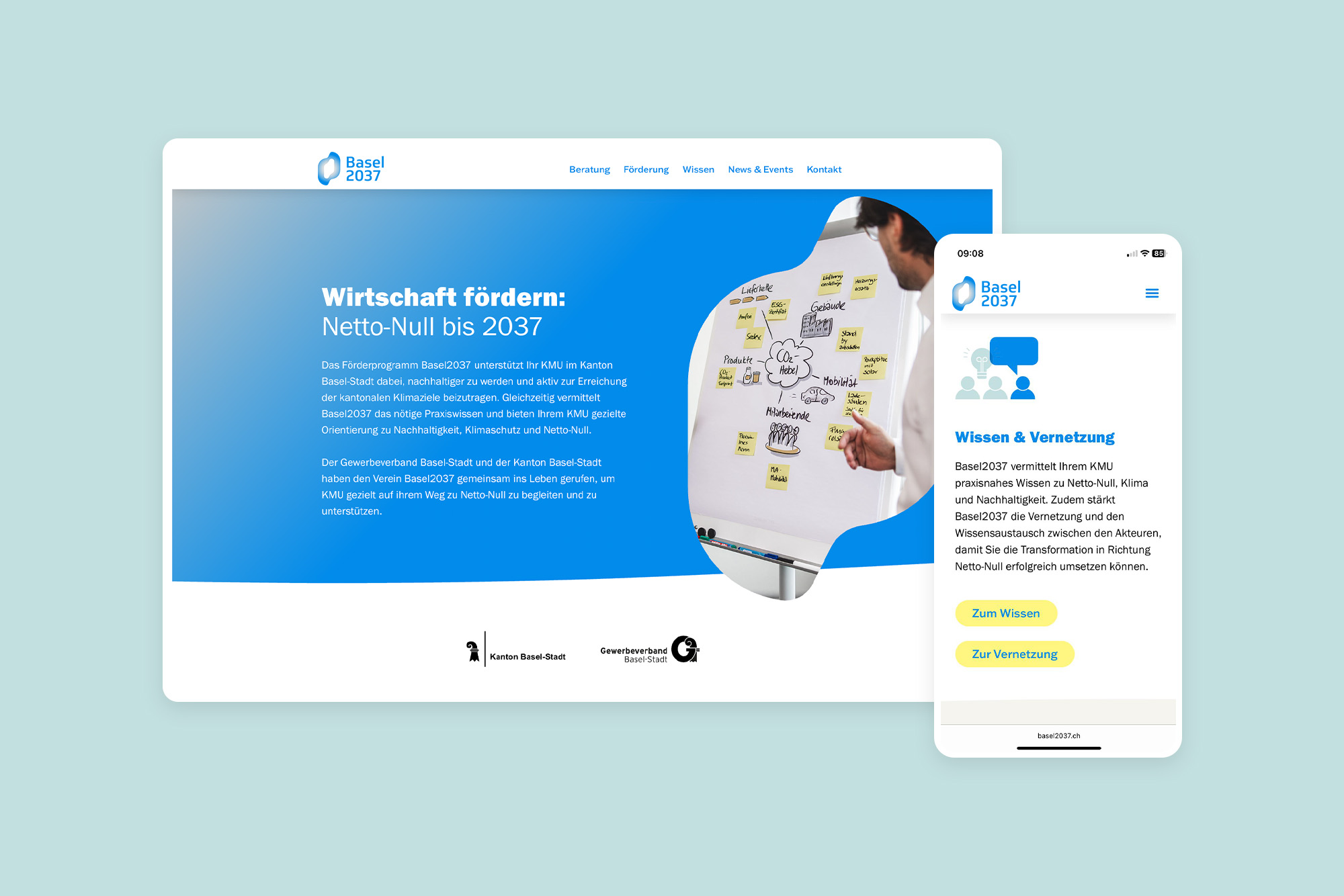 Mockup des Webdesign für Basel2037